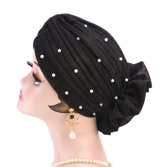 Turban Hat With Faux Pearls/Flower - Picture 1 of 7